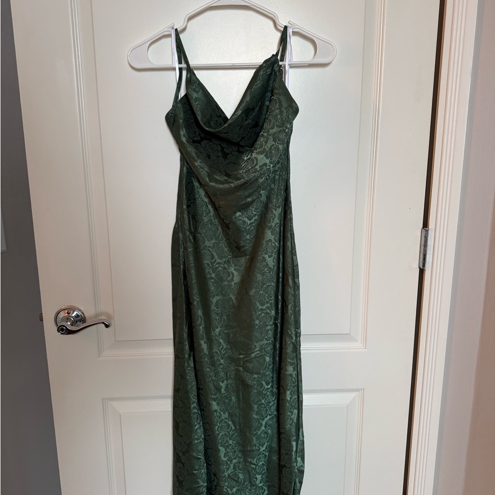 Lulu's Olive Green Satin Slip Maxi Dress